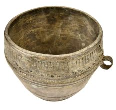 Brass Rice Measurement Bowl with One Side Handle Rim Decoration