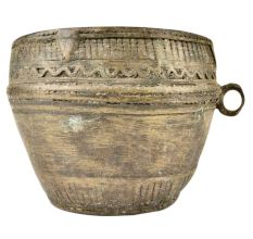 Brass Rice Measurement Bowl with One Side Handle Rim Decoration