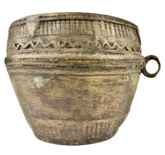 Brass Rice Measurement Bowl with One Side Handle Rim Decoration