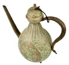 Ethnic Green Brass Islamic Art Surahi With Engraved Handle