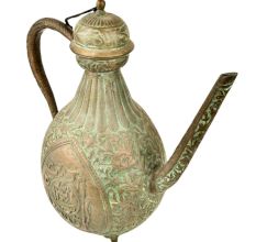 Ethnic Green Brass Islamic Art Surahi With Engraved Handle