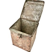 Copper Storage Box With Floral Repousse Latch And Handle