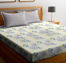 Purple Floral Abstract 104 TC Cotton 1 Queen Bedsheet with 2 Pillow Covers