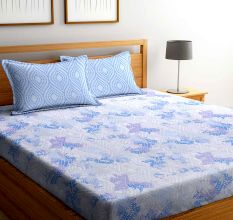 Light Blue Abstract 104 TC Cotton 1 Queen Bedsheet with 2 Pillow Covers