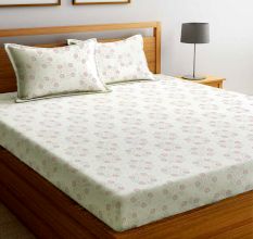 Lavender Small Floral 104 TC Cotton 1 Queen Bedsheet with 2 Pillow Covers