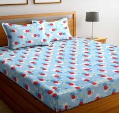 Blue Geometric 104 TC Cotton 1 Queen Bedsheet with 2 Pillow Covers