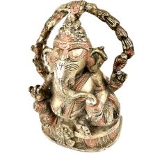 Handmade Siddhi Ganesha Brass Statue Highlighted With Orange Color
