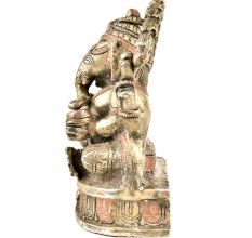 Handmade Siddhi Ganesha Brass Statue Highlighted With Orange Color