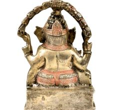 Handmade Siddhi Ganesha Brass Statue Highlighted With Orange Color