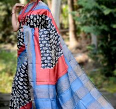 Zari Border Pure Tussar Silk Saree Bangal Handwoven Hand Block/Dyed Zari Tossor Sari with SilkMark assurance Tag 02