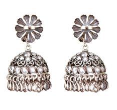 92.5 Sterling Silver Earrings Jhumkies With Intricate Floral Details