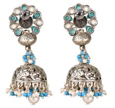 92.5 Sterling Silver Earrings Online Jhumkies With Pearls And Turquoise Color Beads