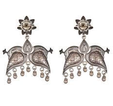92.5 Sterling Silver Earrings With Peacock Motif And Flower Stud