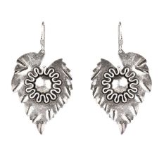 92.5 Sterling Silver Earrings Raspberry Leaf Dangle With Flower in Centre Earrings