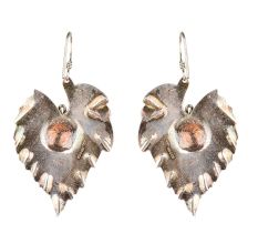 92.5 Sterling Silver Earrings Raspberry Leaf Dangle With Flower in Centre Earrings