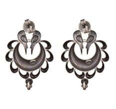 92.5 Sterling Silver Earrings Peacock Crescent Moon Ethnic Stud Earrings