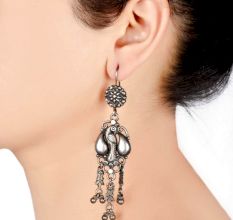 92.5 Sterling Silver Earrings Handmade Peacock Motif Traditional Dangles