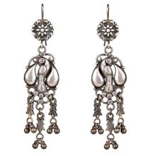 92.5 Sterling Silver Earrings Handmade Peacock Motif Traditional Dangles