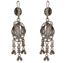92.5 Sterling Silver Earrings Handmade Peacock Motif Traditional Dangles