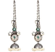 92.5 Sterling Silver Earrings Traditional Indian Oxidized Jhumkies  White Pearls Earrings