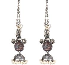 92.5 Sterling Silver Earrings Traditional Indian Oxidized Jhumkies  White Pearls Earrings