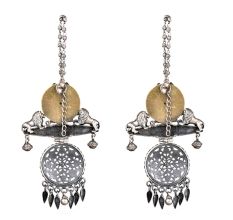 92.5 Sterling Silver Earrings Tribal Drop Dangle With Silver Tassel Hangings Lion Statues Long Chain