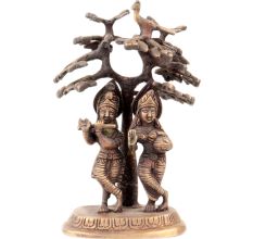 Brass Krishna Playing Flute  And  Radha Carrying Water Pot Under Kadamba Tree