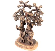 Brass Krishna Playing Flute  And  Radha Carrying Water Pot Under Kadamba Tree