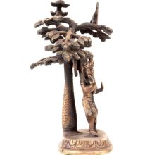 Brass Krishna Playing Flute  And  Radha Carrying Water Pot Under Kadamba Tree