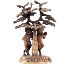 Brass Krishna Playing Flute  And  Radha Carrying Water Pot Under Kadamba Tree