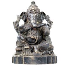 Brass Handmade Lord Ganesha Seated On A Raised Lotus Seat