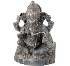 Brass Handmade Lord Ganesha Seated On A Raised Lotus Seat