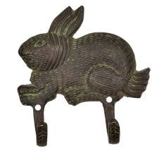 Brass Bunny Rabbit Textured 2 Wall Hook With Patina