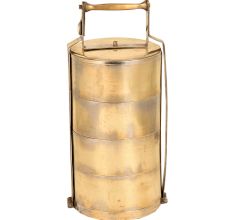 India Old  Brass Tiffin lunch Box With 4 Compartment