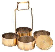 India Old  Brass Tiffin lunch Box With 4 Compartment