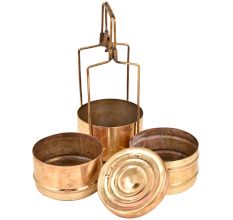 Brass 3 Compartment Traditional Lunch Tiffin Box