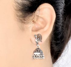 925 Solid Sterling Earring Silver Peacock Jhumkies