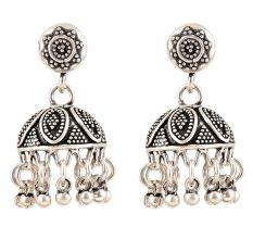 925 Sterling Silver Earrings  Shaped Jhumkies With Floral Motif Stud