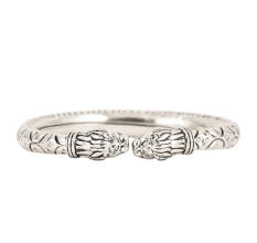 925 Sterling Silver KadaTextured Tiger Faced Women Bangle