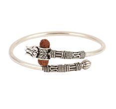 925 Solid Sterling Silver Lord Shiva Trishul & Rudraksha Bangle