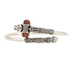 925 Solid Sterling Silver Lord Shiva Trishul & Rudraksha Bangle
