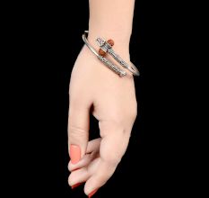 925 Solid Sterling Silver Lord Shiva Trishul & Rudraksha Bangle