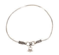 Ideal Plain Chain Silver Anklets Payal with Floral End Hanging Bells