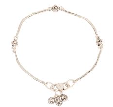 925 Sterling Silver Anklets Oxidized Floral Beads Silver Drums Ends