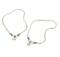 925 Sterling Silver Anklets Braided Design Black Design Pendent Ends