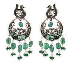 925 Sterling Silver Earrings Ethnic Green Stones Dangle Earrings