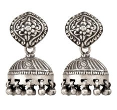 925 Sterling Silver Jhumkies With Floral Design Statement Earrings