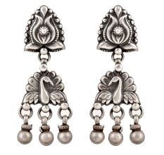 92.5 Sterling Silver Earrings Lotus Flower Stud And Peacock Design