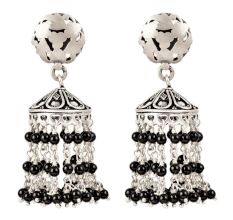 92.5 Sterling Silver Earrings With Pearl And Black Beads Tassel Jhumkas Earrings
