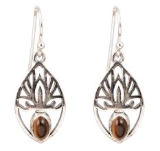 92.5 Sterling Silver Earrings With Tiger Eye Stone Small Fancy Danglers